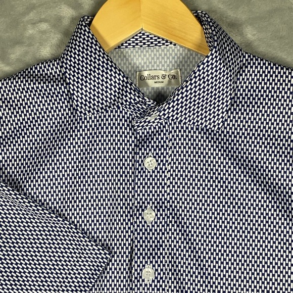Collars & Co. Other - Collars & Co Mens Dress Collar Polo Shirt Medium Blue White Geometric Print